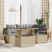 vidaXL 5-delad trädgårdsoffapar med kuddar beige poly rattan