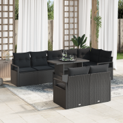 vidaXL 9-delat trädgårdsoff-set med kuddar svart poly rattan