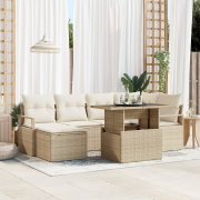 vidaXL 7-delat trädgårdsoffaset med kuddar beige poly rotting