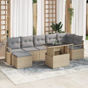 vidaXL 8-delad Trädgårdsoffgrupp med Kuddar Beige Poly Rattan