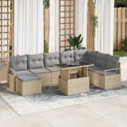 vidaXL 9-delat trädgårdsoff set med kuddar beige poly-rattan