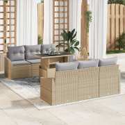 vidaXL 7-delars soffgrupp för trädgården med kuddar beige polyrotting