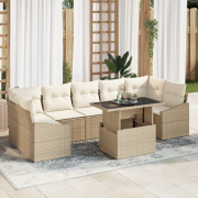 vidaXL 8-delars Trädgårdsoff??? med Kuddar Beige Poly Rattan