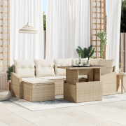 vidaXL 7-delars Trädgårdssoffset med Kuddar Beige Poly Rottning