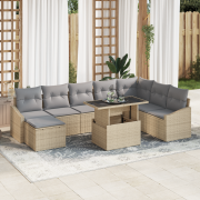 vidaXL 9-delars trädgårdsoffset med kuddar Beige Poly Rattan