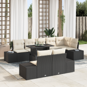 vidaXL 9-delars tillsatssoffset med kuddar svart poly rattan