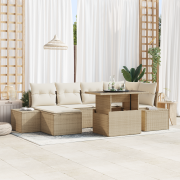 vidaXL 7-delad trädgårdsoffa med kuddar Beige Poly Rattan
