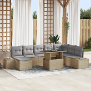 vidaXL 9 Delars Trädgårdsoffor Set med Kuddar Beige Poly Rattan