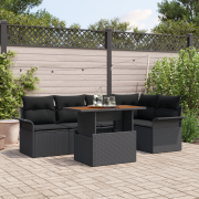 vidaXL 6-delars Trädgårdsoff-set med Kuddar Svart Poly Rattan