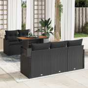 vidaXL 6-delars trädgårdsoffset med kuddar svart poly rattan
