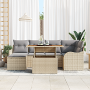 vidaXL 7-delat trädgårdsoffa-set med kuddar Beige Poly Rattan