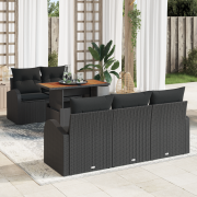 vidaXL 6-delat trädgårdsoffas med kuddar svart poly rattan