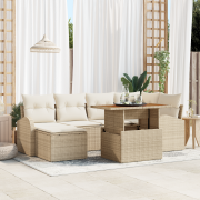 vidaXL 7 Delar Trädgårdsoffset med Kuddar Beige Poly Rots