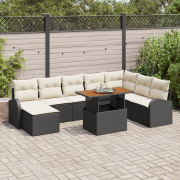 vidaXL 9-delars trädgårdssoffa set med kuddar svart poly rattan