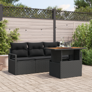 vidaXL 5-delars trädgårdsoff set med kuddar svart poly rattan