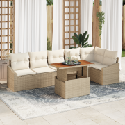 vidaXL 7-delars trädgårdsoffset med kuddar Beige Poly Rotting