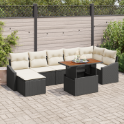 vidaXL 8-delade trädgårdsoffasett med kuddar svart poly rattan
