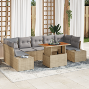 vidaXL 8-delars Trädgårdsofa Set med Kuddar Beige Poly Rattan