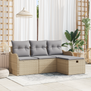 vidaXL 4-delars trädgårdsoffset med kuddar beige polyrotting