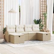 vidaXL 6-delat trädgårdsofsset med kuddar Beige Poly Rattan
