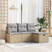 vidaXL 4-delat trädgårdsoffset med kuddar beige polyrotting