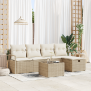 vidaXL 6-delat trädgårdsoff set med kuddar Beige Poly rotting