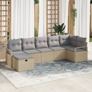 vidaXL 7-delad trädgårdsoffasett med kuddar beige poly rotting