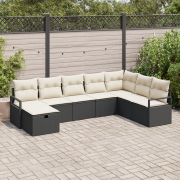 vidaXL 8-delat trädgårdsofa-set med kuddar svart poly rotting