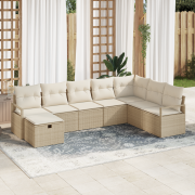 vidaXL 8 Delars Trädgårdsoffa Set med Kuddar Beige Poly Rattan