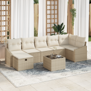vidaXL 8-delars trädgårdsoffaset med kuddar beige poly rattan