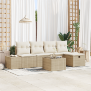 vidaXL 6-delat trädgårdsoff-set med kuddar Beige Poly Rattan