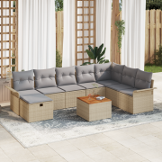 vidaXL 9 Delar Trädgårdssoffset med Kuddar Beige Poly Rattan