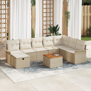 vidaXL 9-delars trädgårdsoff set med kuddar beige poly rattan