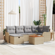 vidaXL 7-delat trädgårdssoffset med kuddar Beige Poly Rattan