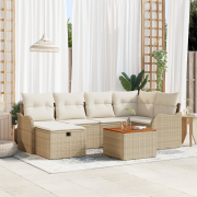 vidaXL 7 Delars Trädgårdsoffset med Kuddar Beige Poly Rattan