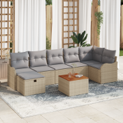 vidaXL 8-dels trädgårdsofaset med kuddar beige poly rotting