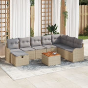 vidaXL 9-delad Trädgårdsoffasett med kuddar Beige Poly Rattan