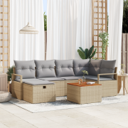 vidaXL 7-delars Trädgårdsoffasett med kuddar Beige Poly Rattan