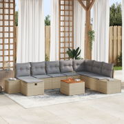 vidaXL 9 Delars Trädgårdsoffaset med Kuddar Beige Poly Rotting