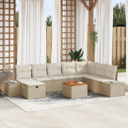 vidaXL 9 Delar Trädgårdsoff-set med Kuddar Beige Poly Rotting