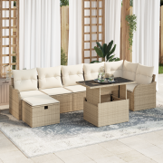 vidaXL 8-delars trädgårdsoffaset med kuddar beige poly rotting
