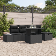 vidaXL 6-delars trädgårdsoff-set med kuddar svart poly rattan