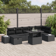 vidaXL 8 Dela Trädgårdsoffset med Kuddar Svart Poly Rattan