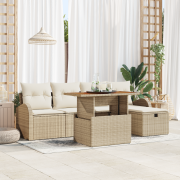 vidaXL 6-delad Trädgårdssoffgrupp med kuddar Beige Poly Rottning