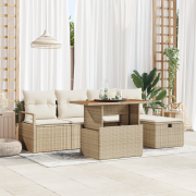 vidaXL 6-delars trädgårdsoffaset med kuddar beige poly rotting
