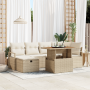 vidaXL 7-delat trädgårdsoffset med kuddar beige poly rattan
