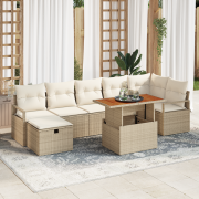 vidaXL 8-delad trädgårdsoffagrupp med kuddar Beige Poly Rattan