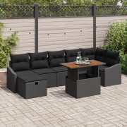 vidaXL 8-delat trädgårdsoff set med kuddar svart poly rattan