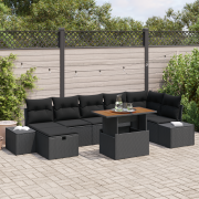 vidaXL 8-delat trädgårdsoffasett med kuddar svart poly rattan