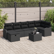 vidaXL 8-delat trädgårdsoffaset med kuddar svart poly rattan